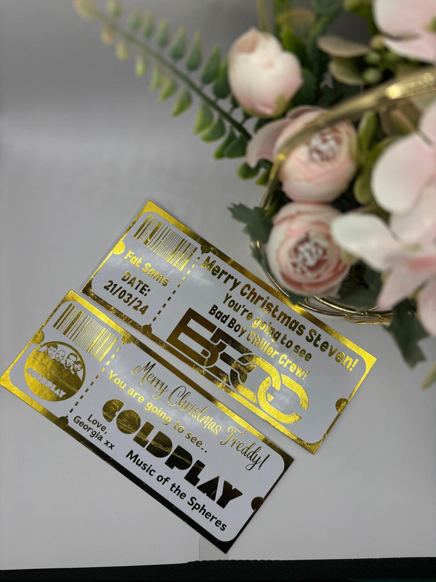Gift Fake Ticket, Oasis, Taylor Swift, Foiled Voucher, Personalised Ticket, Christmas Voucher, Surprise Holiday, Personalised Gift, Birthday Event, Real Foil