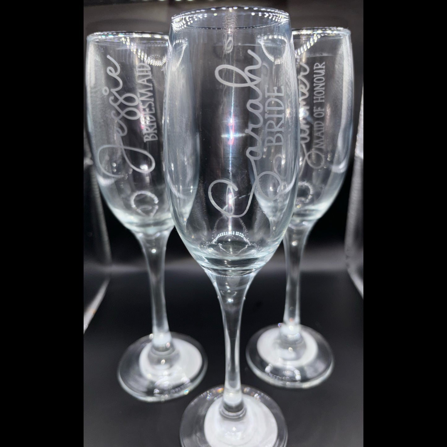 Personalised frosted glass bridal party champagne flute glass keepsake
