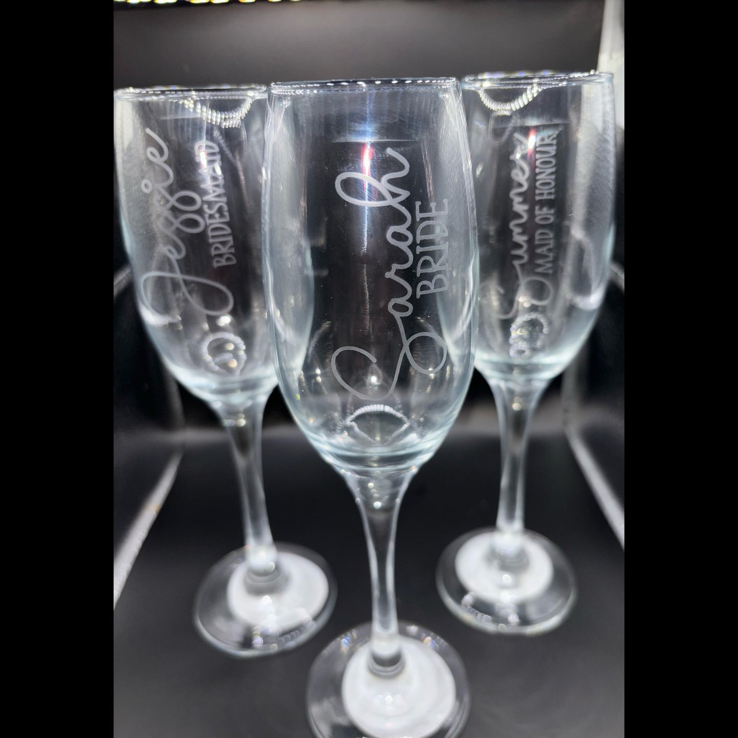 Personalised frosted glass bridal party champagne flute glass keepsake