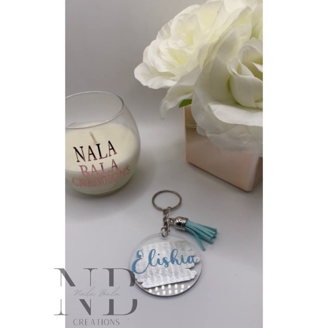 Personalized Keychains for Women / Men, Monogram Tassel Keychain, Name and Initial, Round Keyring, School Bag Tag, Custom Gifts for children