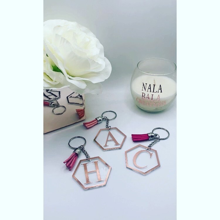 2 Personalised Keychains | Brush Stroke Keyring | Name Initial Keyring | Custom Keychains | Tassel Keyring | Best Friend Matching Keychains