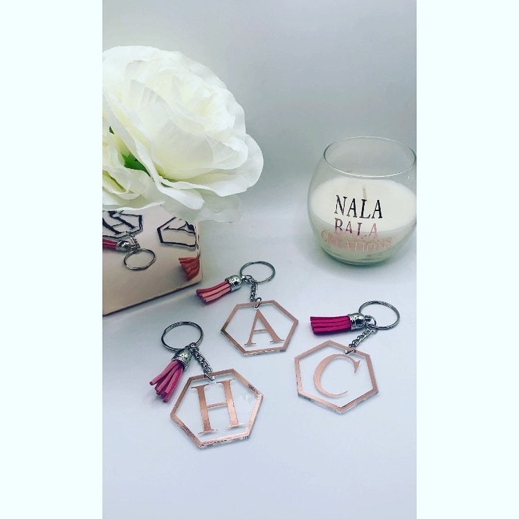 Personalized Keychains for Women / Men, Monogram Tassel Keychain, Name and Initial, Round Keyring, School Bag Tag, Custom Gifts for children