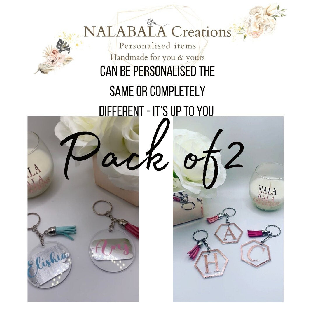 2 Personalised Keychains | Brush Stroke Keyring | Name Initial Keyring | Custom Keychains | Tassel Keyring | Best Friend Matching Keychains