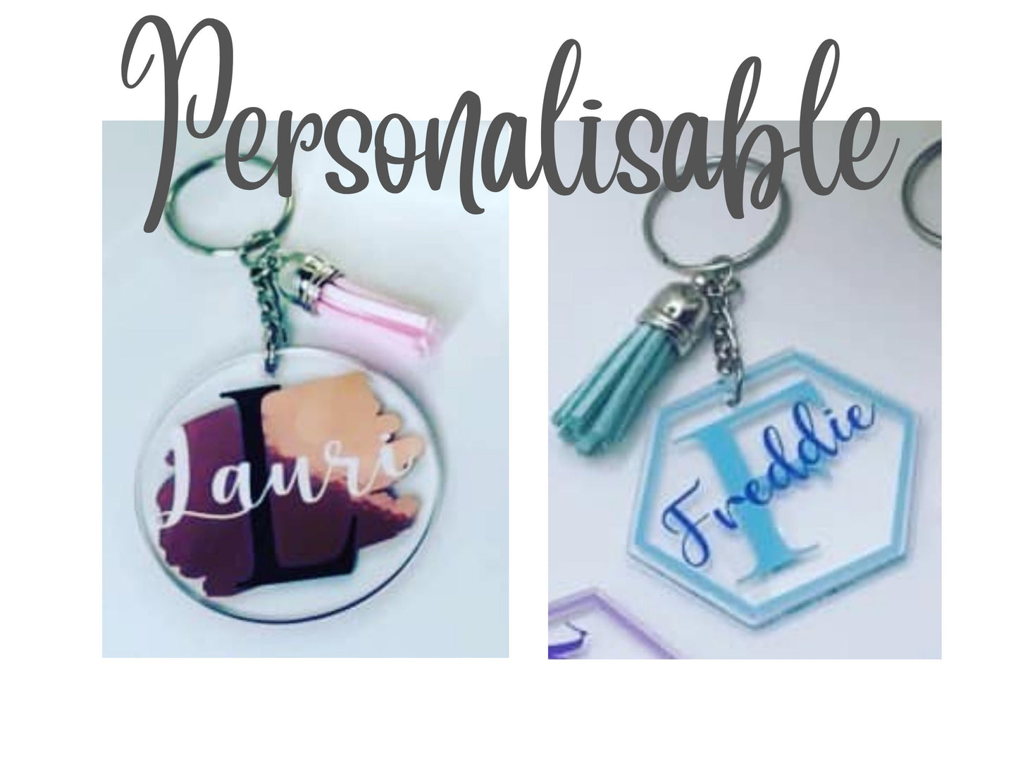 Personalized Keychains for Women / Men, Monogram Tassel Keychain, Name and Initial, Round Keyring, School Bag Tag, Custom Gifts for children