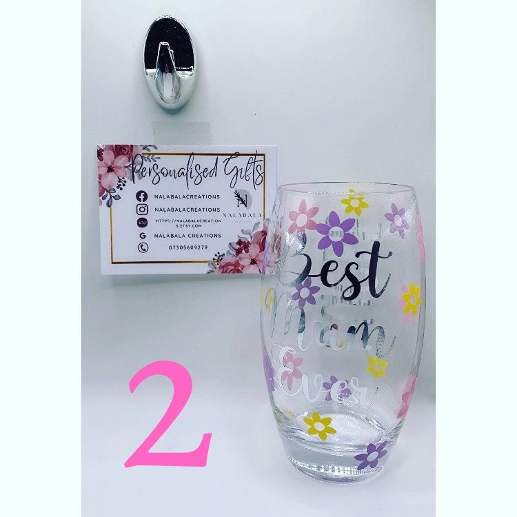 Mother’s Day glass Personalisable with name, drinking glass, Mother’s Day gift, present for mum, happy Mother’s Day best mum present