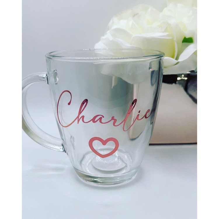 Personalised Glass Mug With Initial & Name | Glass Cup | Glass Coffee Cup | Personalised Initial Glass | Gifts for Her | Custom Mug | Coffee