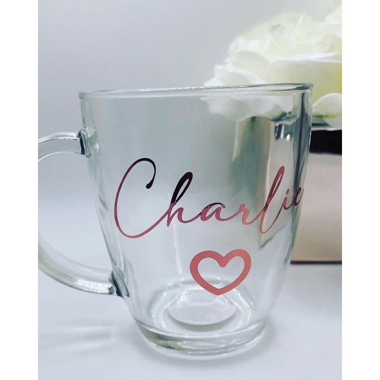 Personalised Glass Mug With Initial & Name | Glass Cup | Glass Coffee Cup | Personalised Initial Glass | Gifts for Her | Custom Mug | Coffee