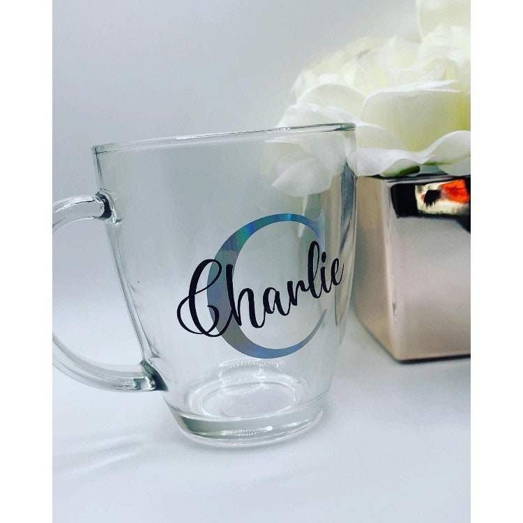 Personalised Glass Mug With Initial & Name | Glass Cup | Glass Coffee Cup | Personalised Initial Glass | Gifts for Her | Custom Mug | Coffee