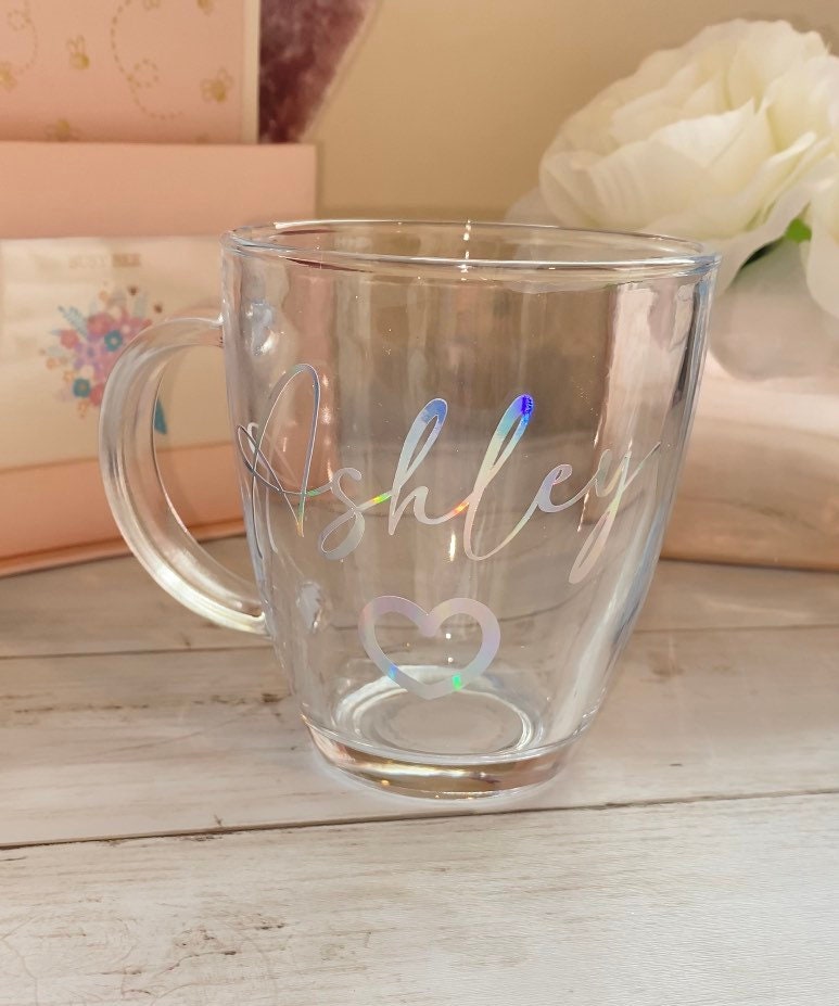 Personalised Glass Mug With Initial & Name | Glass Cup | Glass Coffee Cup | Personalised Initial Glass | Gifts for Her | Custom Mug | Coffee