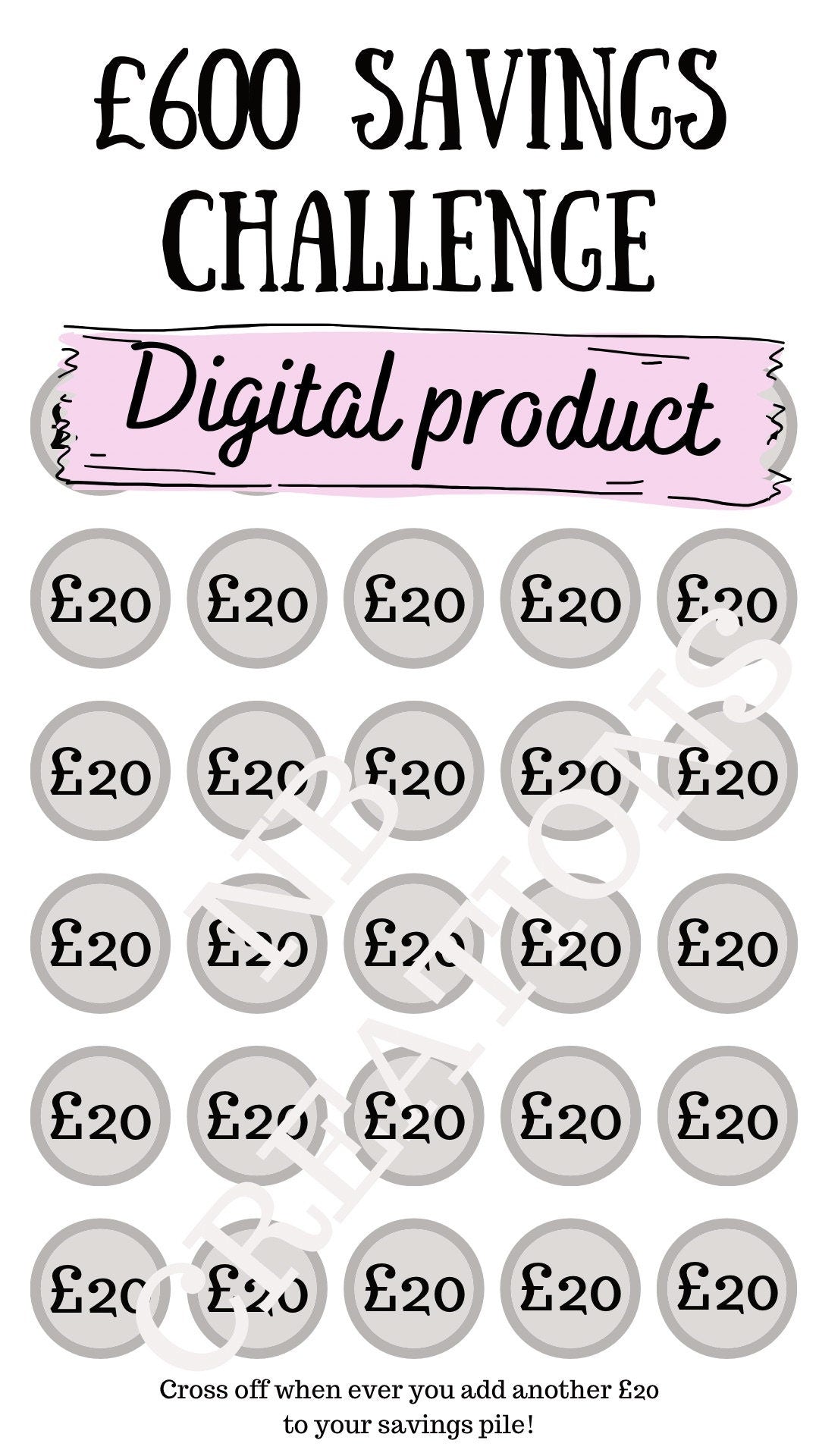 Printable digital savings challenge, save money challenge, big saving helper, organise your money, money management, savings for holidays