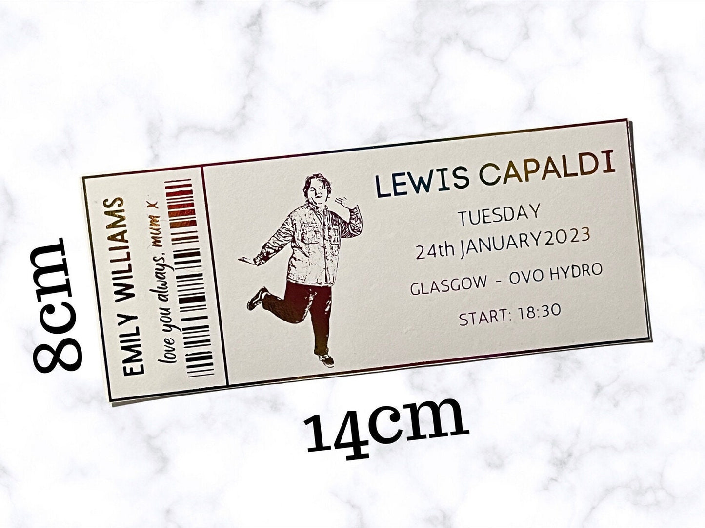 Gift Fake Ticket, Oasis, Taylor Swift, Foiled Voucher, Personalised Ticket, Christmas Voucher, Surprise Holiday, Personalised Gift, Birthday Event, Real Foil