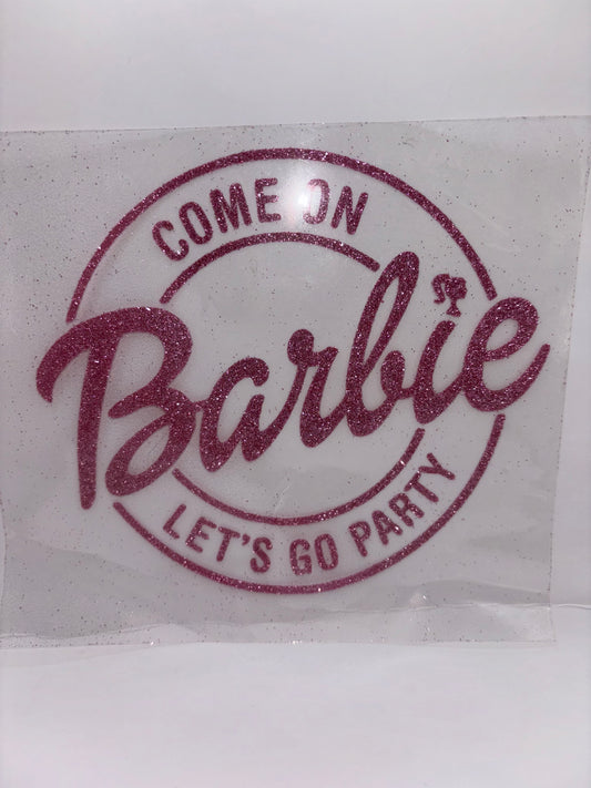 Glitter Barbie inspired iron on/ permanent decal