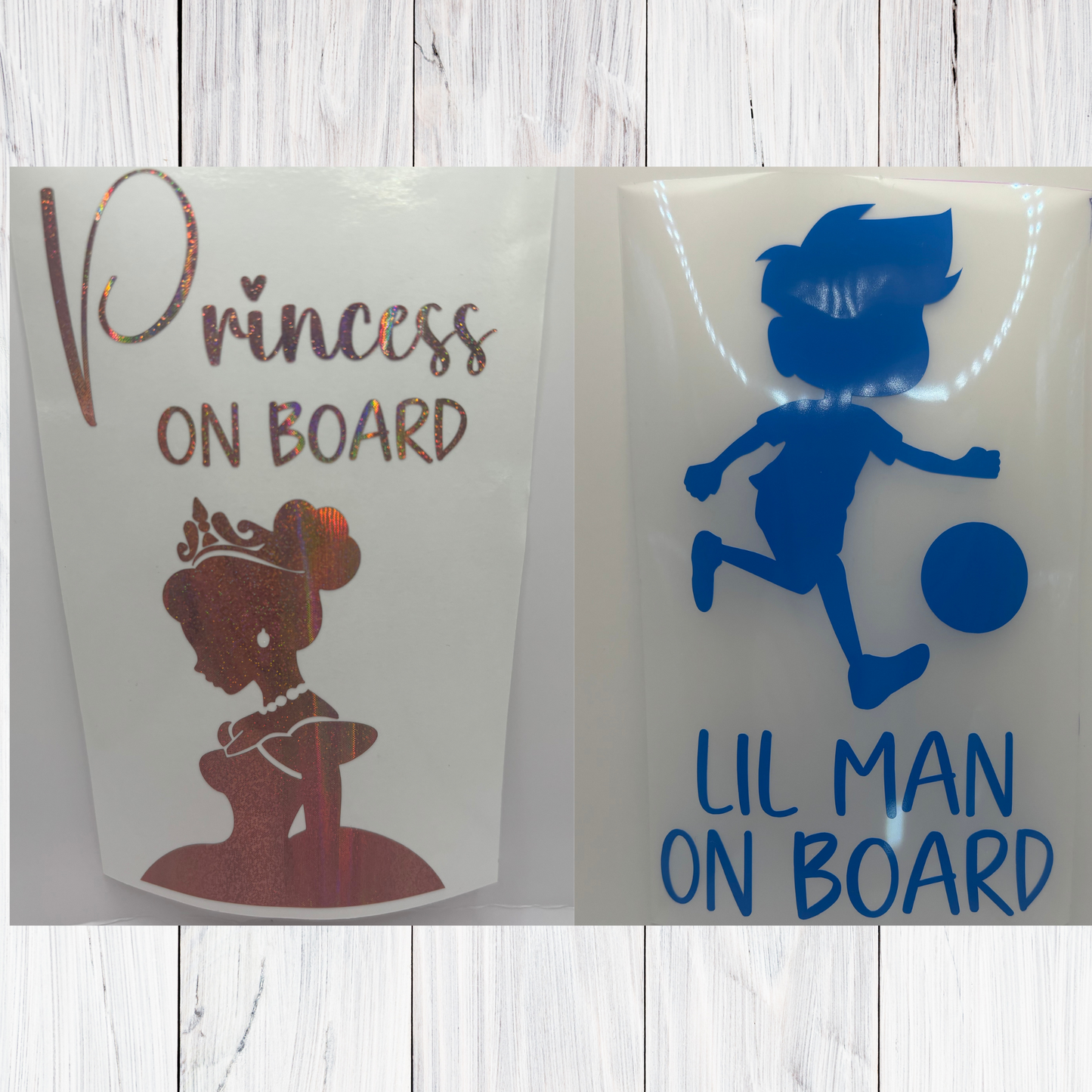 20cm tall Baby on board car decal, car safety decal, princess on board, lil man on board. Any colour car decal