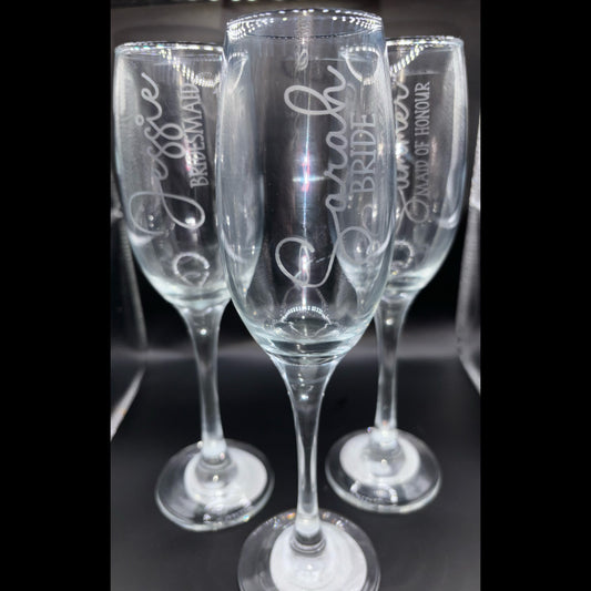 Personalised frosted glass bridal party champagne flute glass keepsake