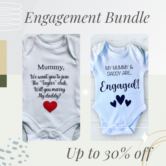 Proposal baby vests bundle: “Will you Marry my Mummy/ Daddy?” And “my mummy and daddy are engaged” babygrow