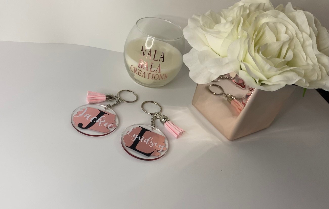 Personalised Name Initial Brush Stroke Keyring, Birthday Present, Keychain with Tassle, Monogram Keyring, Any Letter, Any Name, Novelty Gift