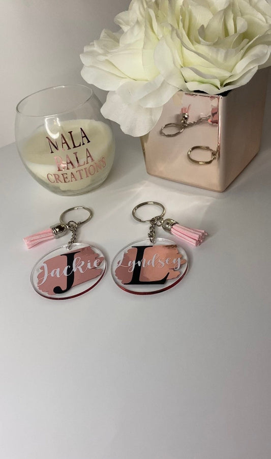 Personalised Name Initial Brush Stroke Keyring, Birthday Present, Keychain with Tassle, Monogram Keyring, Any Letter, Any Name, Novelty Gift