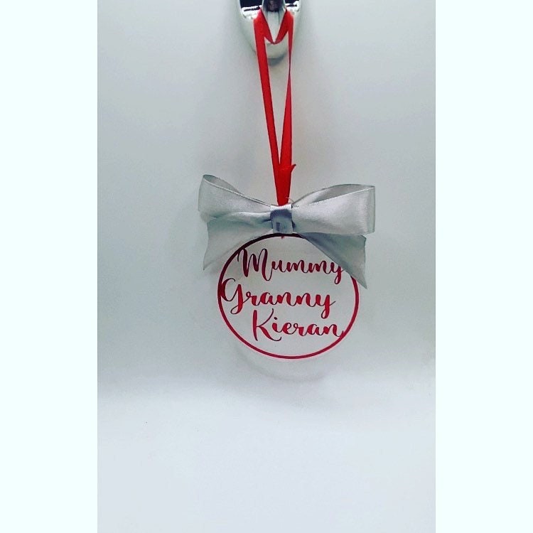 Christmas Bauble, Personalised with Bow, Family, friends, Keepsake, Gift, Christmas Tree Decoration, Pet, Christmas | All Colours and words