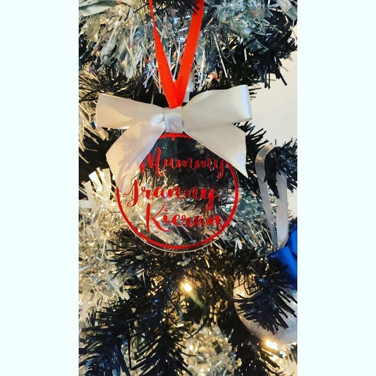 Christmas Bauble, Personalised with Bow, Family, friends, Keepsake, Gift, Christmas Tree Decoration, Pet, Christmas | All Colours and words