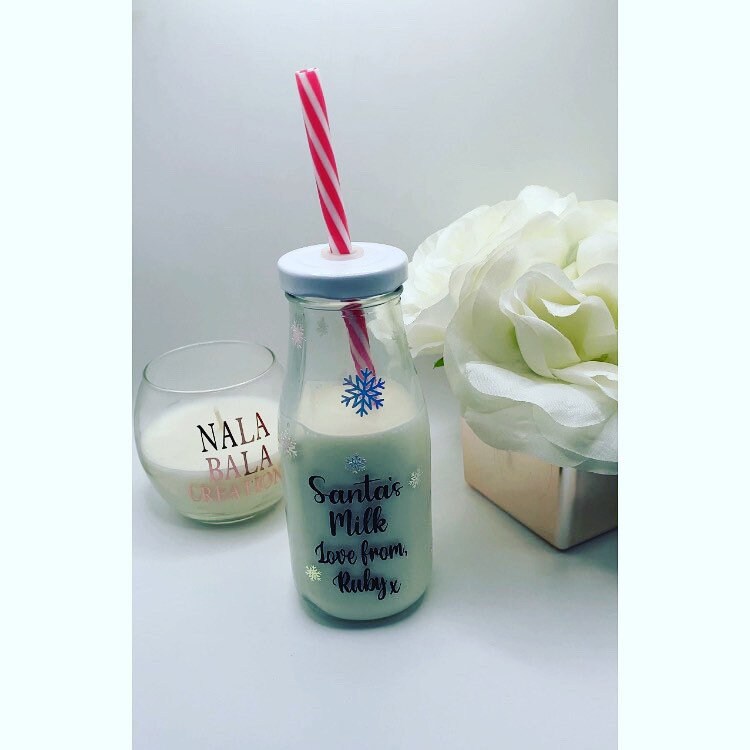 Christmas Gift | Christmas Decoration | Personalised Santas Glass Milk Bottle | Childrens Christmas | Christmas Magic | Kids Xmas Gifts