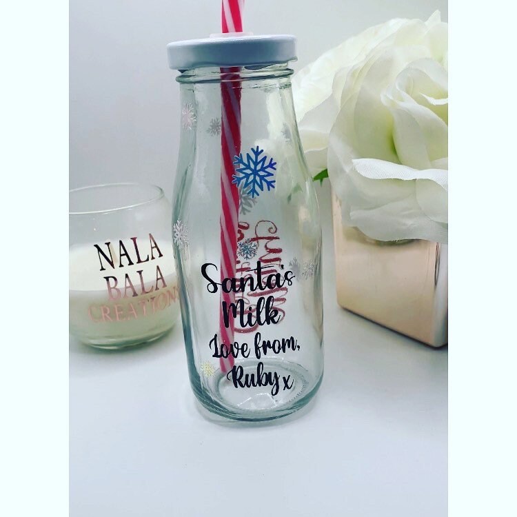 Christmas Gift | Christmas Decoration | Personalised Santas Glass Milk Bottle | Childrens Christmas | Christmas Magic | Kids Xmas Gifts