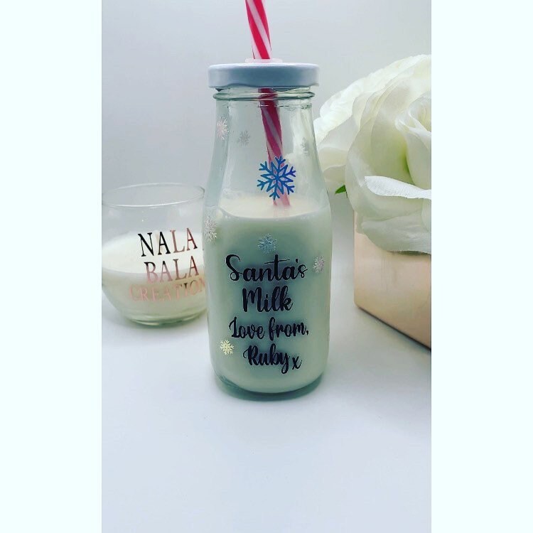 Christmas Gift | Christmas Decoration | Personalised Santas Glass Milk Bottle | Childrens Christmas | Christmas Magic | Kids Xmas Gifts