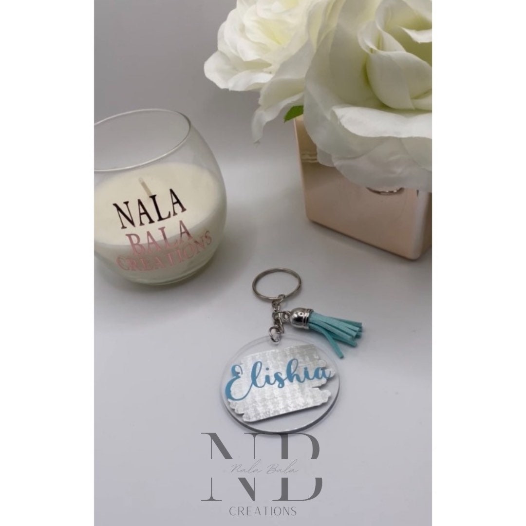 Personalised Name Initial Brush Stroke Keyring, Birthday Present, Keychain with Tassle, Monogram Keyring, Any Letter, Any Name, Novelty Gift