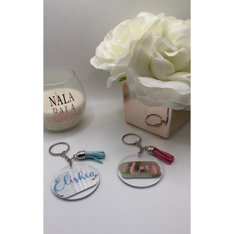 Personalized Keychains for Women / Men, Monogram Tassel Keychain, Name and Initial, Round Keyring, School Bag Tag, Custom Gifts for children