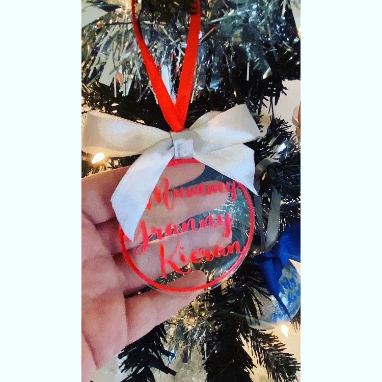 Christmas Bauble, Personalised with Bow, Family, friends, Keepsake, Gift, Christmas Tree Decoration, Pet, Christmas | All Colours and words