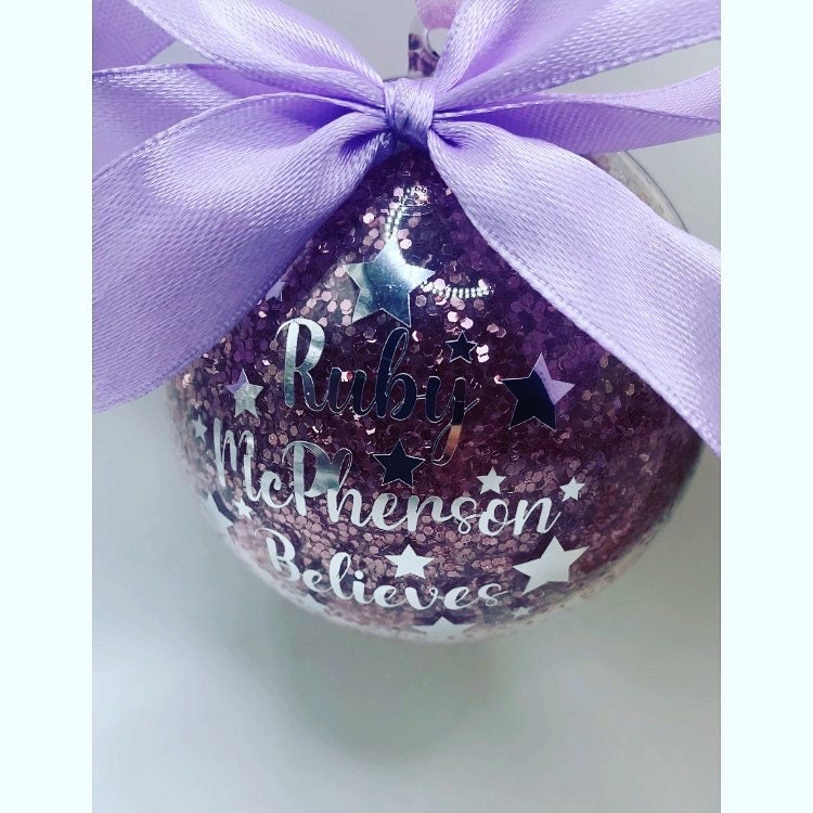 Personalised Glitter Christmas Bauble, Custom, Believes, Christmas Decor, Christmas Magic, Gift, Tree Decor, Christmas Gift, Glitter Decor