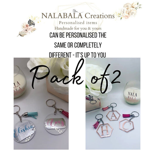 2 Personalised Keychains | Brush Stroke Keyring | Name Initial Keyring | Custom Keychains | Tassel Keyring  | Best Friend Matching Keychains