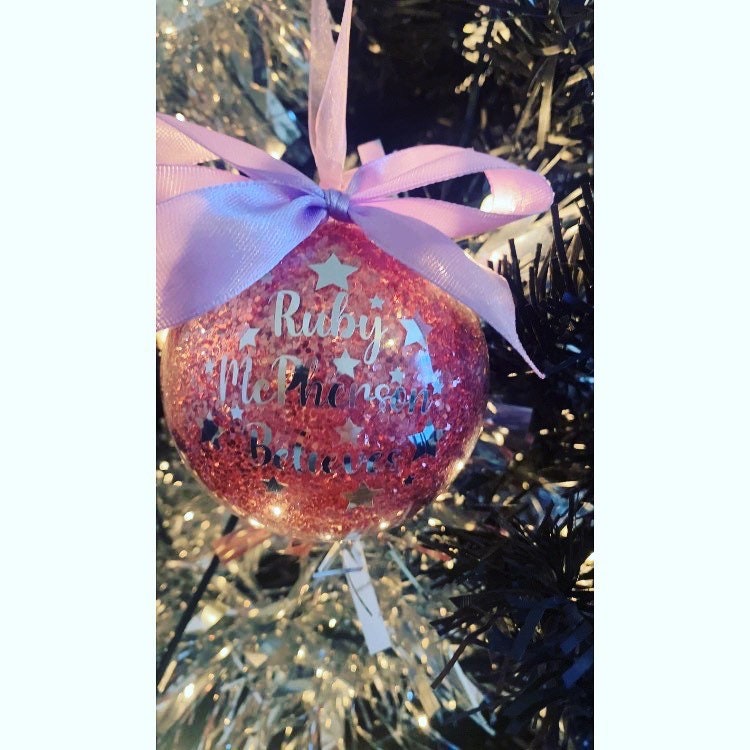 Personalised Glitter Christmas Bauble, Custom, Believes, Christmas Decor, Christmas Magic, Gift, Tree Decor, Christmas Gift, Glitter Decor