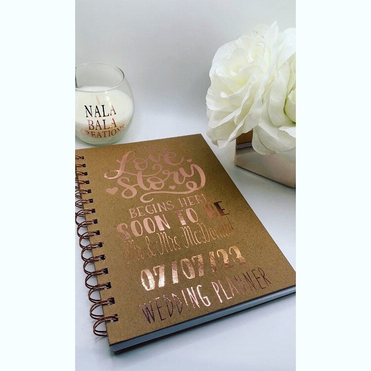 Custom Wedding planner, mr and Mrs, personalised, custom wedding planner, notebook, organiser, planner, wedding, party, Kraft notebook