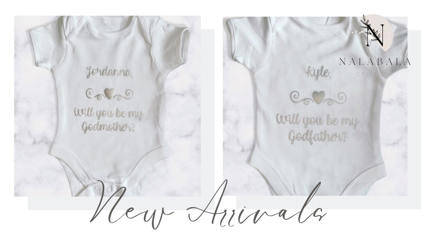 Will you be my godmother/godfather babygrow, godmother godfather ideas, her or him, christening baptism godmother/father Baby Vest bodysuit