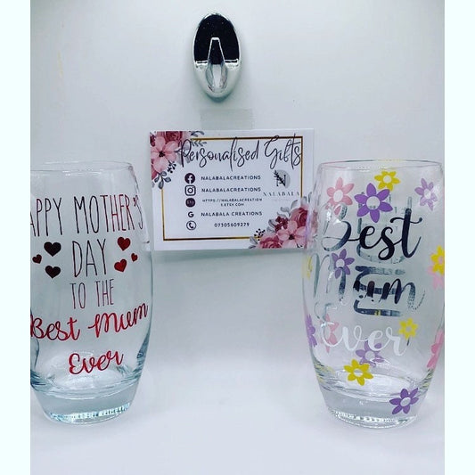 Mother’s Day glass Personalisable with name, drinking glass, Mother’s Day gift, present for mum, happy Mother’s Day best mum present