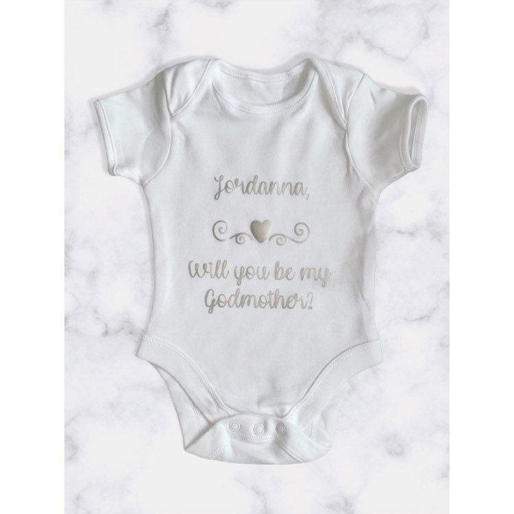 Will you be my godmother/godfather babygrow, godmother godfather ideas, her or him, christening baptism godmother/father Baby Vest bodysuit