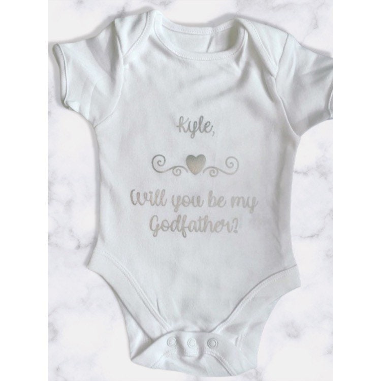 Will you be my godmother/godfather babygrow, godmother godfather ideas, her or him, christening baptism godmother/father Baby Vest bodysuit