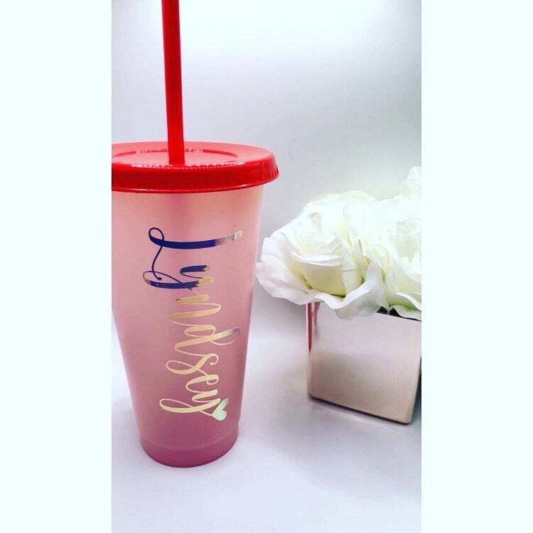 Personalised Colour Changing Cold Cup with Name, Birthday Gift, Cold Cup with Lid and Straw, Custom Gift, Personalised Cold Cup with Name