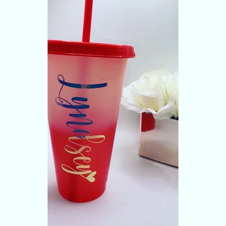 Personalised Colour Changing Cold Cup with Name, Birthday Gift, Cold Cup with Lid and Straw, Custom Gift, Personalised Cold Cup with Name