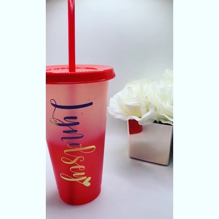 Personalised Colour Changing Cold Cup with Name, Birthday Gift, Cold Cup with Lid and Straw, Custom Gift, Personalised Cold Cup with Name