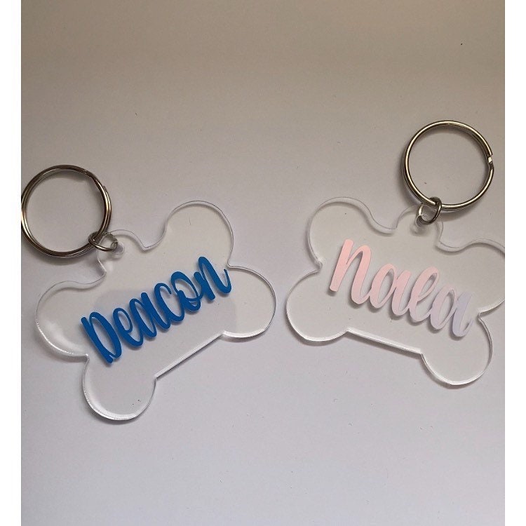 Personalised Name Pet ID Tag, Bone ID tag, Dog Name Collar Tag. Any colour, customisable available. Pets Safety, Name and number ID tag pet