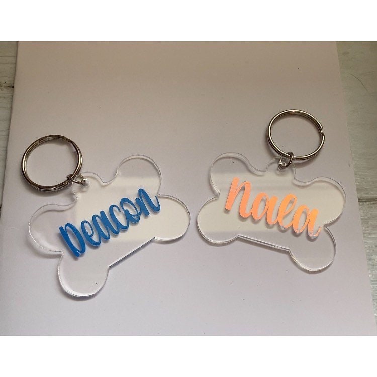 Personalised Name Pet ID Tag, Bone ID tag, Dog Name Collar Tag. Any colour, customisable available. Pets Safety, Name and number ID tag pet