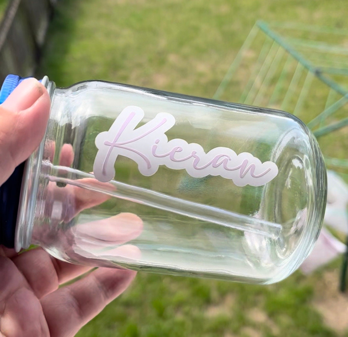 Personalised UV Colour Changing Mason Jar with name and pattern, Glass Changing Colour with Sun, Summertime drinking glass, Summer Vibes