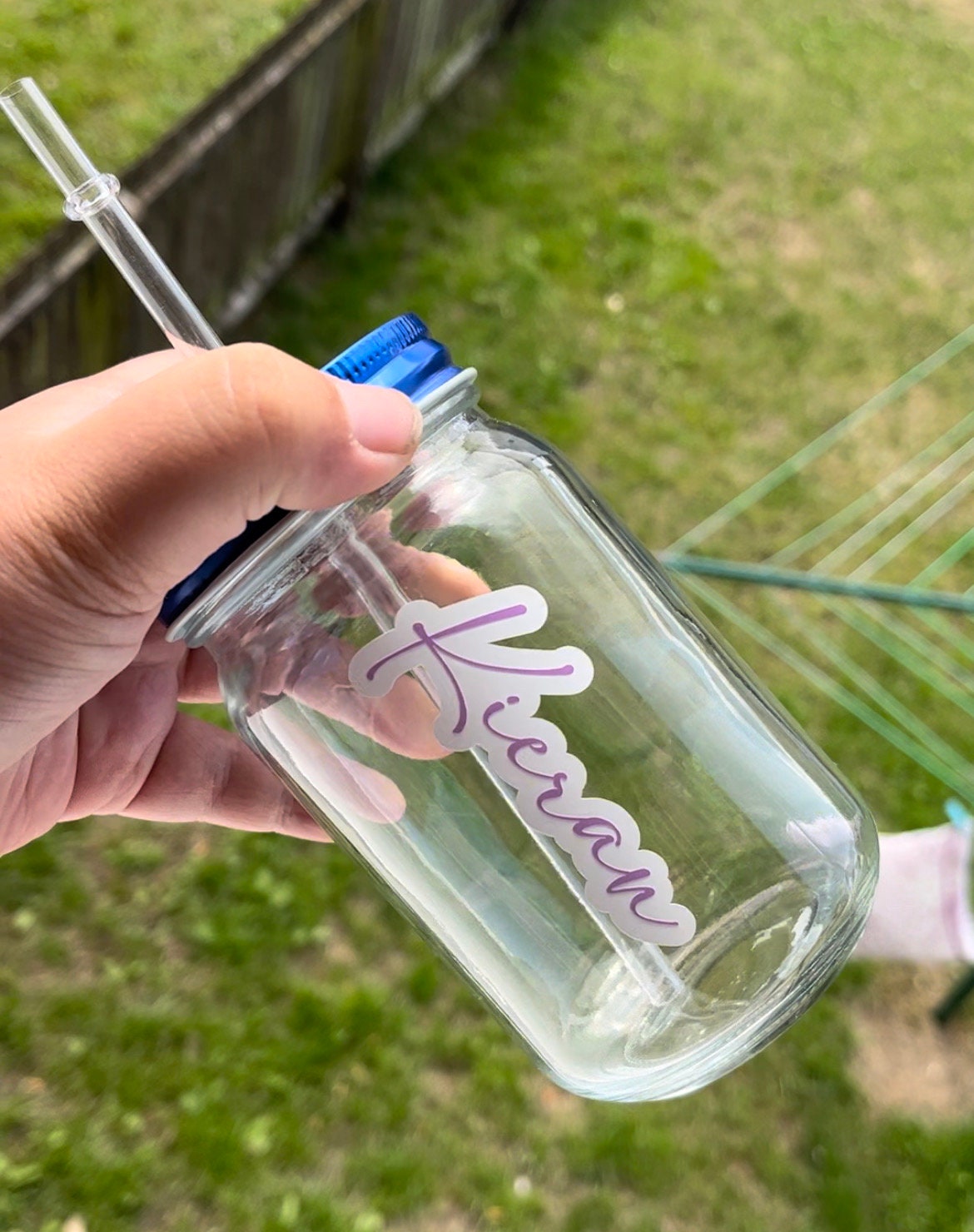 Personalised UV Colour Changing Mason Jar with name and pattern, Glass Changing Colour with Sun, Summertime drinking glass, Summer Vibes