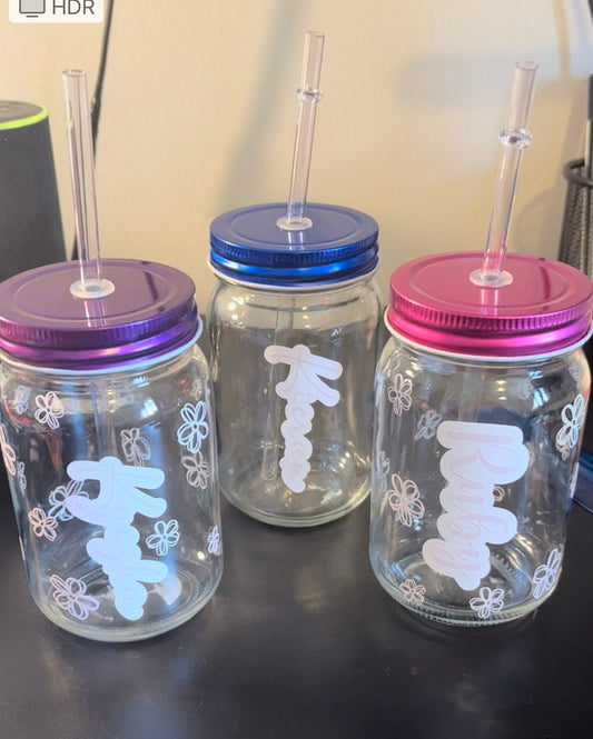 Personalised UV Colour Changing Mason Jar with name and pattern, Glass Changing Colour with Sun, Summertime drinking glass, Summer Vibes