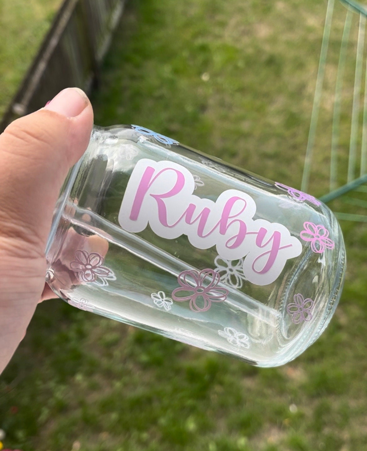 Personalised UV Colour Changing Mason Jar with name and pattern, Glass Changing Colour with Sun, Summertime drinking glass, Summer Vibes