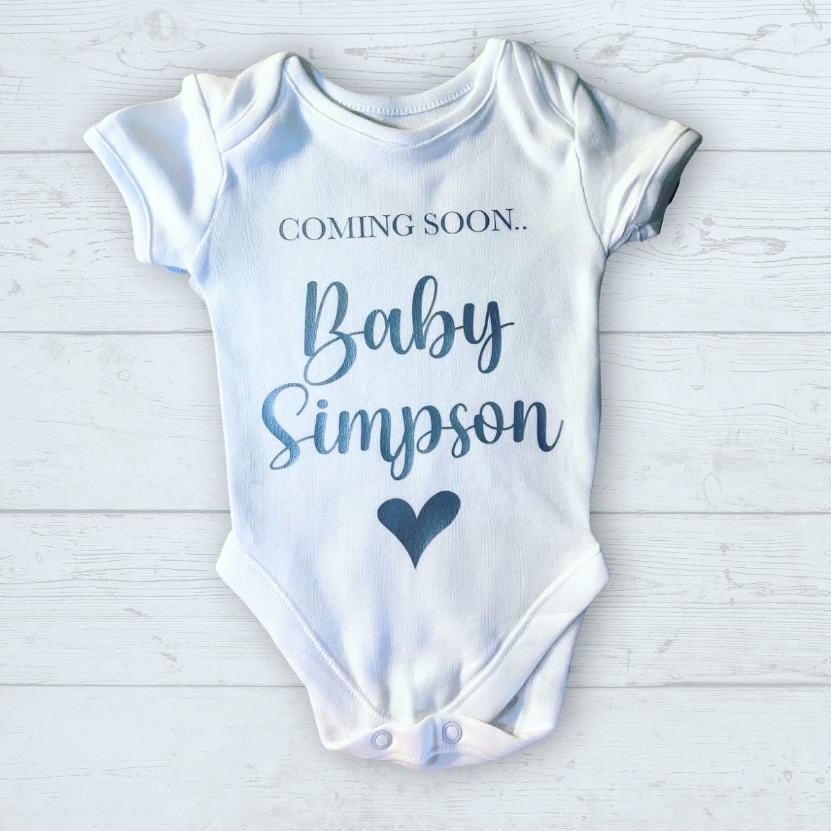 Personalised pregnancy announcement Baby Vest Grow Coming Soon Surname Due Date Pregnancy gift reveal, New baby reveal, newborn announcement