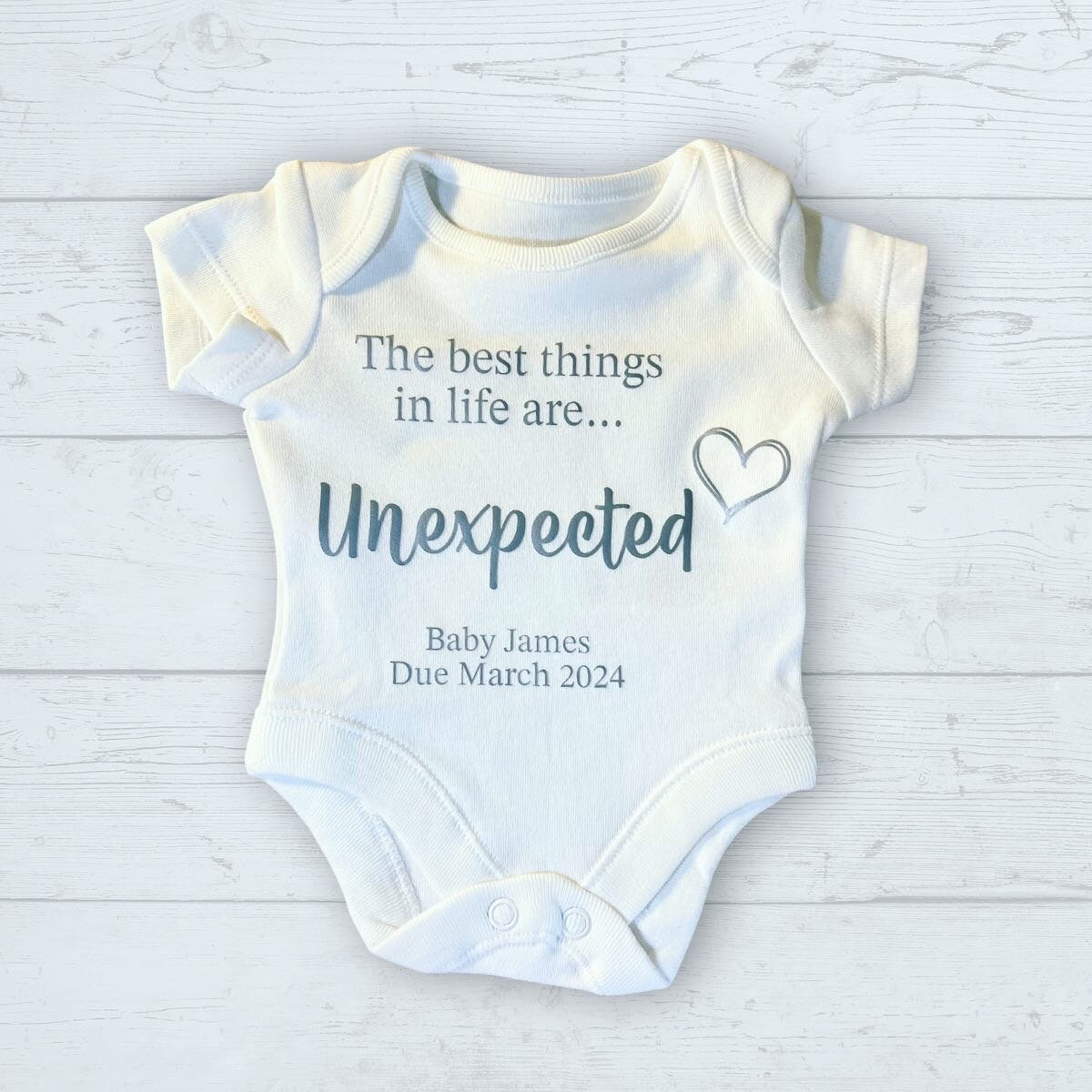 Personalised pregnancy announcement Baby Vest Grow best things in life are unexpected Surname Due Date Pregnancy gift reveal New baby reveal