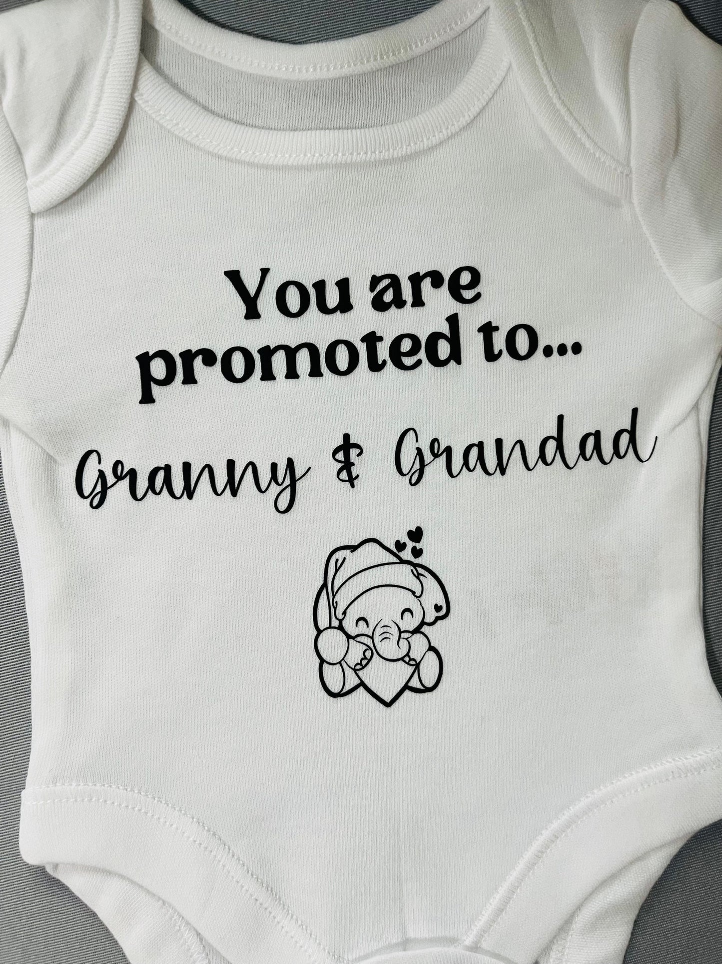 Promoted to Granny Grandad baby vest Pregnancy announcement baby grow, Promoted to Nana Nanny, Grandparents surprise baby grow vest announce